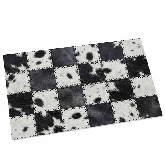 Abstract Cowhide Patchwork Door Mat 20x31.5 Inch Country Farm Black White Plaid Entryway Rug with Non-Slip Rubber, Front Door Mat Indoor Floor Mats for Living Room Bathroom Bedroom Home Office