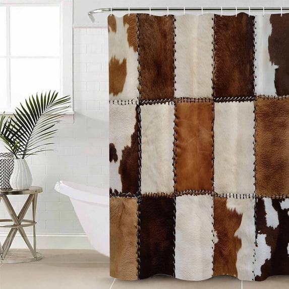 Abstract Cowhides Bathroom Curtain 78 Inch Shower Curtain with Hooks, Brown Beige Animal Fur Texture Waterproof Polyester Bath Curtain Washable Bathtub Curtain 72''x 78''