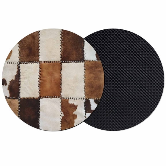 Abstract Cowhides Coasters Set of 2, Brown Beige Animal Fur Texture Absorbent Coasters for Drinks, Coaster for Bar Office Dining Coffee Table Accessories Decor, Non Slip Round Desk Coaster