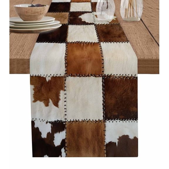 Abstract Cowhides Table Runner Brown Beige Animal Fur Texture Tablerunners 13 x 120 Inch, Table Decorations Tabletop Scarf for Summer Gathering Holiday Farmhouse Kitchen Dining Decor