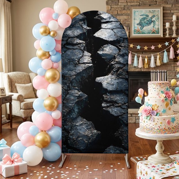 Abstract Crack Arch Backdrop Covers 6 FT, Black Gray Cracked Earth Texture Earthly Fissure Stretchy Fitted Arched Stand Covers Party Arch Stand Cover Photo Booth for Wedding Birthday Decor