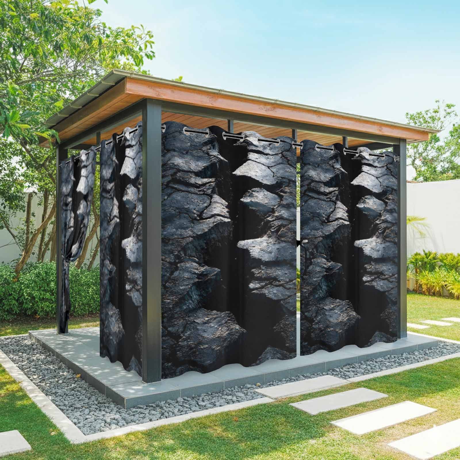 Abstract Crack Outdoor Curtains for Patio, Black Gray Cracked Earth Texture Earthly Fissure Sunshade Privacy Drapes Grommet Waterproof Outside Curtains for Porch/Cabana/Balcony 54"x 108", 1 Panel