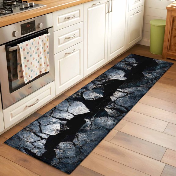 Abstract Crack Runner Rug Non Slip 2x6 Black Gray Cracked Earth Texture Earthly Fissure Washable Rug Runner for Hallways Low Pile Kitchen Rugs Stain Resist Carpet for Bathroom Bedroom Entryway