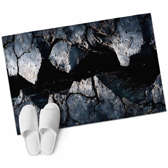 Abstract Crack Washable Small Entryway Area Rugs 2'x3', Black Gray Cracked Earth Texture Earthly Fissure Low Pile Throw Rug Non-Slip Sturdy Edge Binding Carpet for Front Door Floor Room Entry
