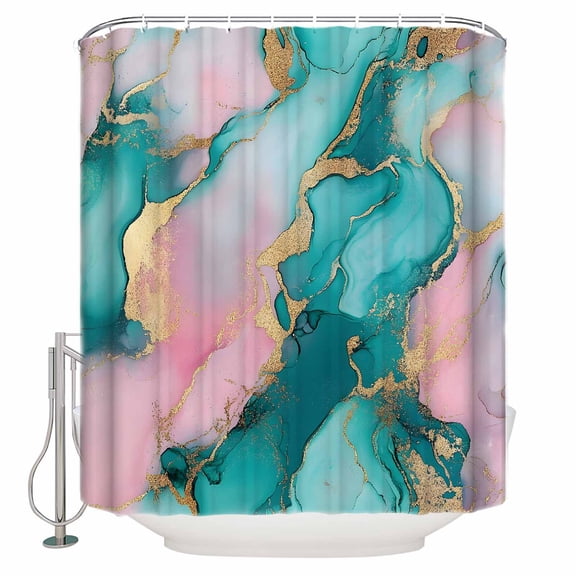 Abstract Cracks Shower Curtain Set ，Waterproof Fabric Shower Curtains Stone Teal Green Pink Marble Modern Art Shower Curtains for Bathroom,Bathroom Decor 60"x72"
