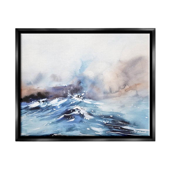 Abstract Crashing Ocean Waves Coastal Painting Jet Black Framed Art Print Wall Art