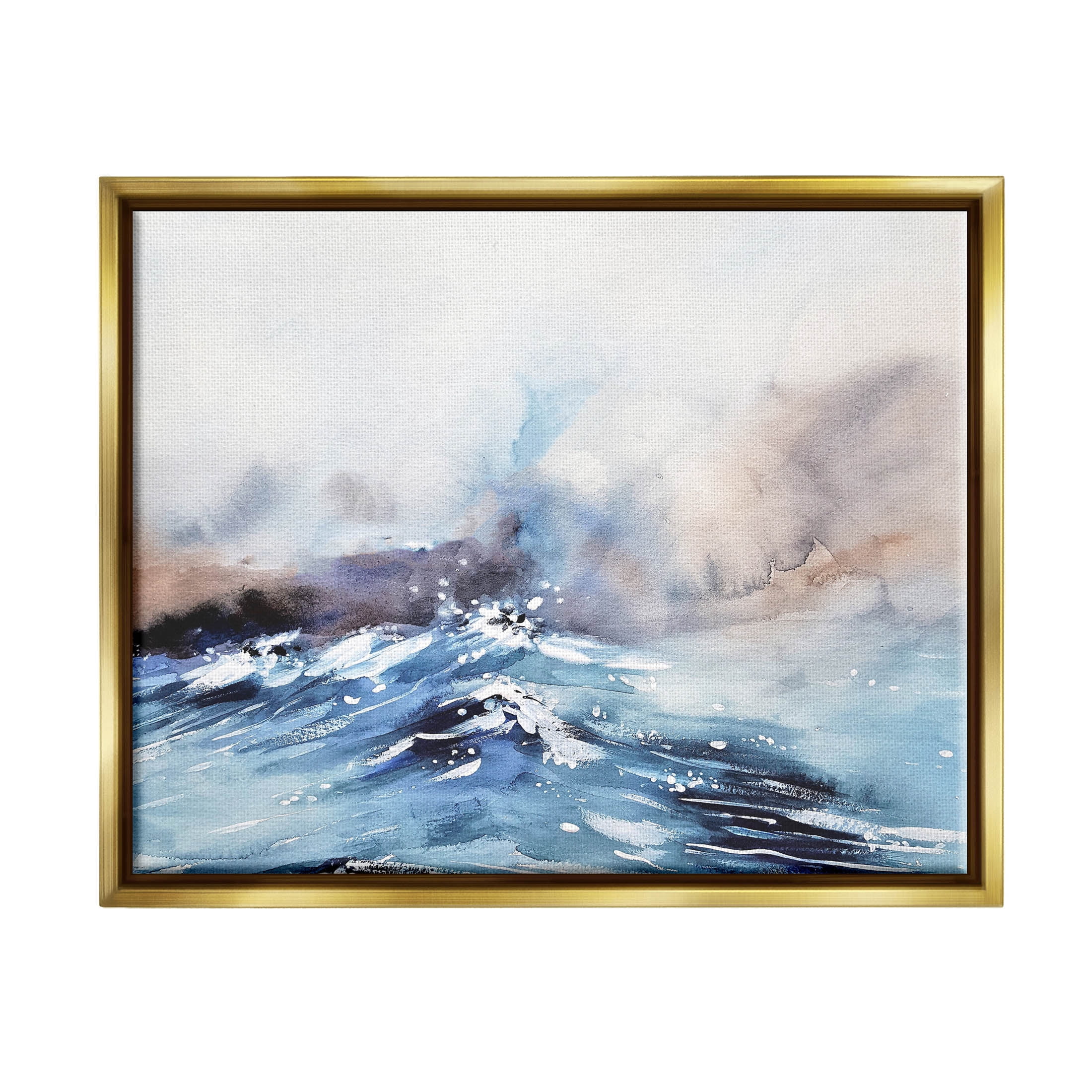 Abstract Crashing Ocean Waves Coastal Painting Metallic Gold Framed Art Print Wall Art