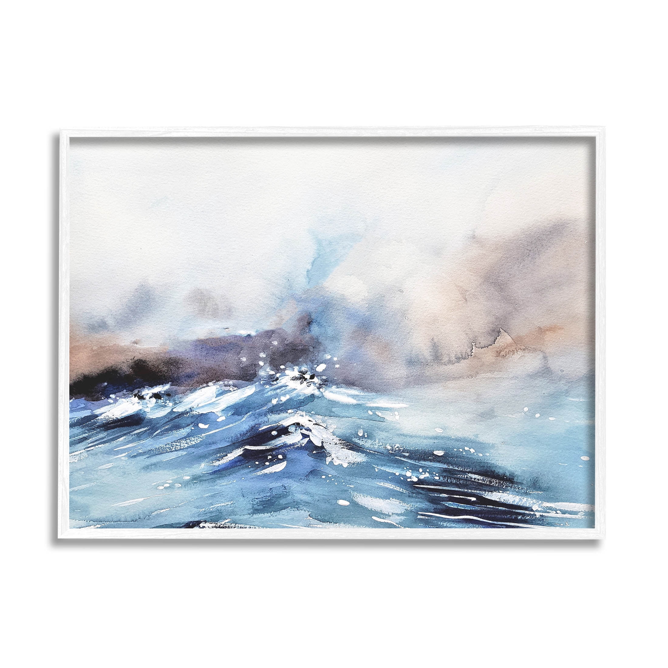 Abstract Crashing Ocean Waves Coastal Painting White Framed Art Print Wall Art