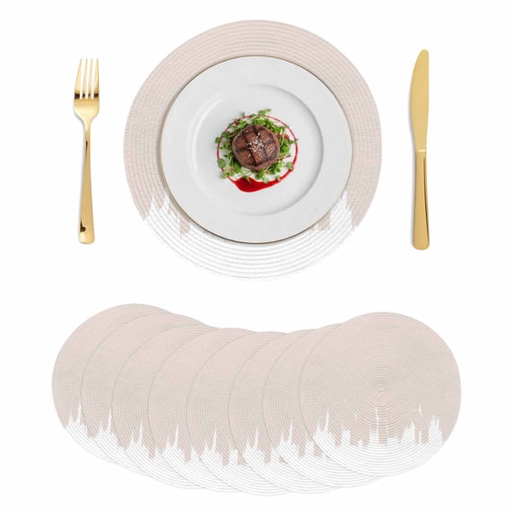 Abstract Cream Beige Round 15 Inch Placemats Set of 8, Modern Minimalist Graffiti Artwork HeatResistant Non Slip Place Mats for Dining Table, Wipeable Braided Kitchen Table Mats for Housewarming