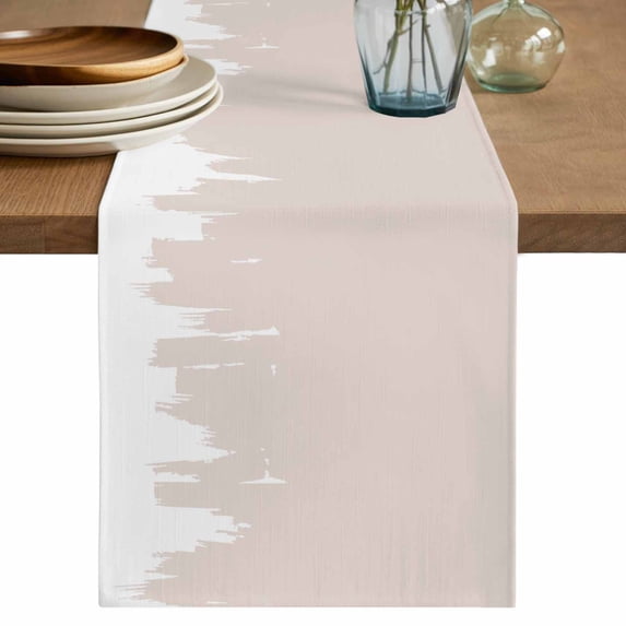 Abstract Cream Beige Table Runner 70 Inches, Modern Minimalist Graffiti Artwork Bed Runner Dresser Scarves Tabletop for Indoor Outdoor Parties/Ceremony/Banquet, 13" x 70"