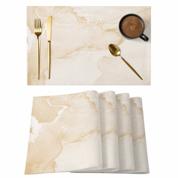 Abstract Cream White Marble Texture Placemats Set of 6,Wipeable Washable Table Mats for Dining Tables, Watercolor Fluid Art Place Mats for Kitchen Event Party Tabletop Decor