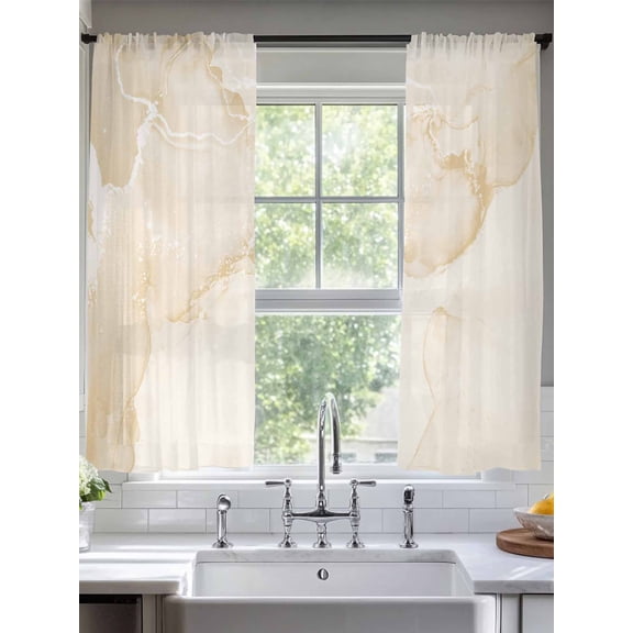 Abstract Cream White Marble Texture Sheer Curtains 2 Panels Set Watercolor Fluid Art Lihgt Filtering Rod Pocket Voile Drape,Semi Sheer Window Curtains for Bedroom Living Room,52"x72"