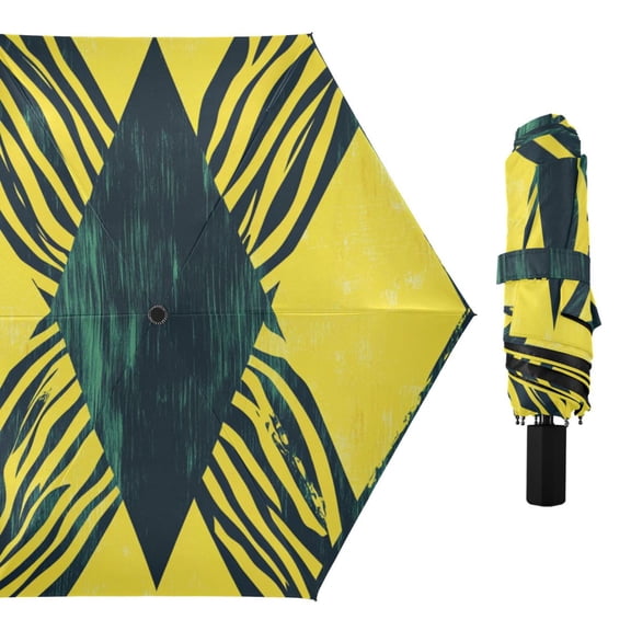 Abstract Cross Lines with Zabra Skin All Weather Umbrella Triple Folding Parasol 6 Ribs UV Protection Portable