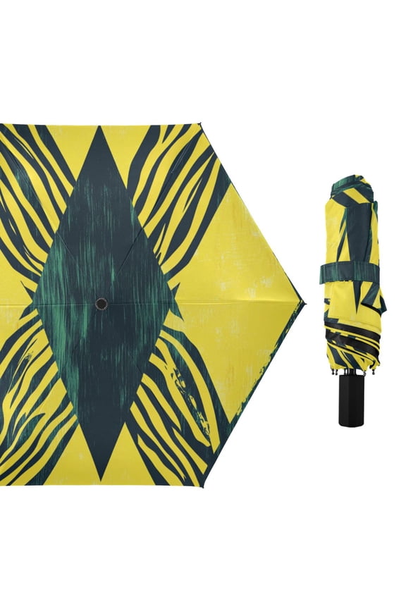 Abstract Cross Lines with Zabra Skin All Weather Umbrella Triple Folding Parasol 6 Ribs UV Protection Portable