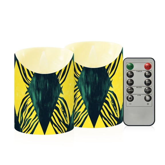 Abstract Cross Lines with Zabra Skin Flickering Flameless Candles with Remote Timer Battery Operated LED Tealight Set of 2 S