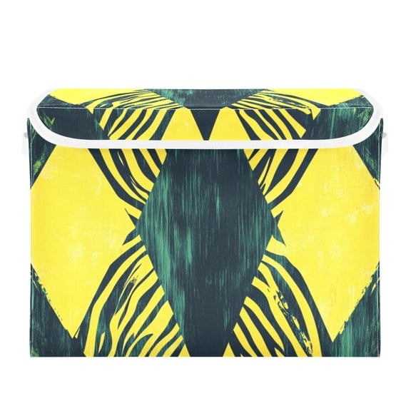 Abstract Cross Lines with Zabra Skin Foldable Storage Bin with Lid and Handle Collapsible Storage Box 16.5 x 12.6 x 11.8 inches