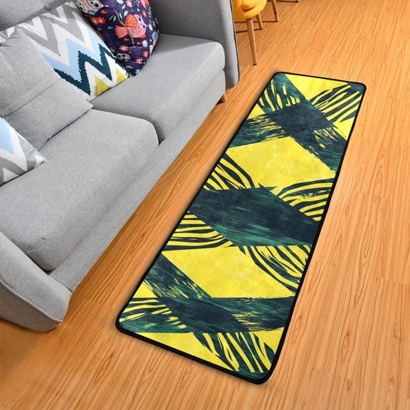 Abstract Cross Lines with Zabra Skin Long Floor Mat Runner Rug Area Mat Noise Reduction Water Absorbent Non-Slip 72" x 24"