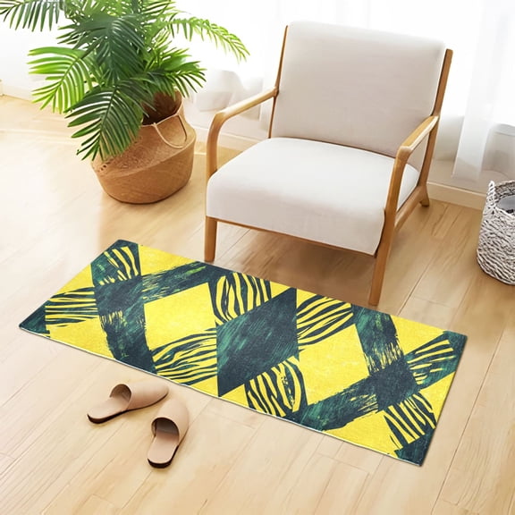 Abstract Cross Lines with Zabra Skin Plush Carpet Non Slip Runner Rug Absorbent Bath Mat 39" x 20"