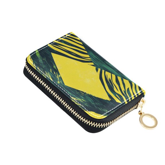Abstract Cross Lines with Zabra Skin Women's Credit Card Holder PU Leather Zipper Wallet RFID Blocking