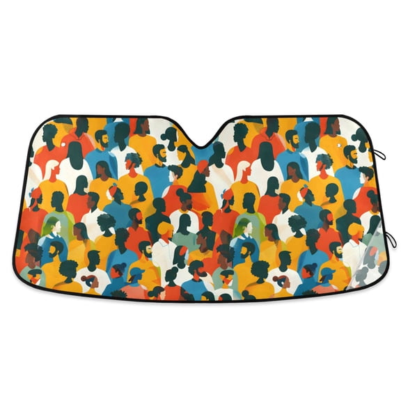 Abstract Crowd Car Windshield Sun Shade Foldable Car Front Window Visor Heat and UV Protection 53x23.5