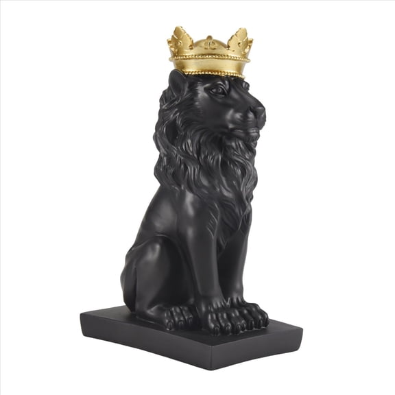 Abstract Crown Lion Statue Home Office Bar Male Lion Faith Resin Sculpture Crafts Animal Art Decor Ornaments - Black
