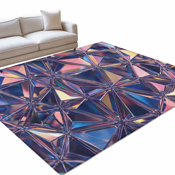 Abstract Crystalline Shards Area Rugs 5x7ft Modern Purple Pink Blue Mosaic Tiles Style Floor Rug Non Slip Low Pile Ultra Soft Throw Carpet for Entryway Indoor Entrance Kitchen Bathroom