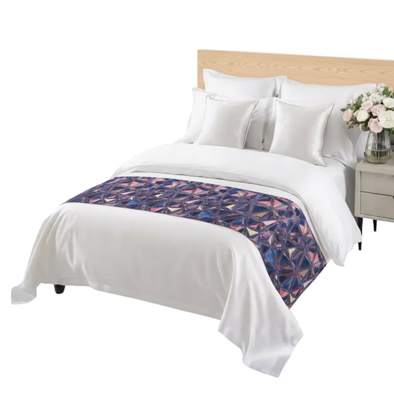 Abstract Crystalline Shards Bed Runner Queen Size Modern Purple Pink Blue Mosaic Tiles Style Soft Bed Scarf for Foot of Bed, Decorative Bedding Scarf Protection for Hotel Home Bedroom 83 x 20 Inch