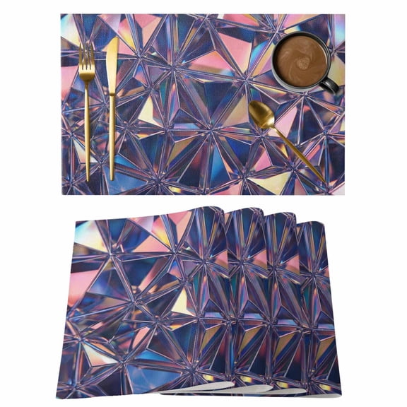 Abstract Crystalline Shards Placemats Set of 1, Modern Purple Pink Blue Mosaic Tiles Style Non-Slip Place Mats Washable Table Mats for Kitchen Dining Table Decorations Indoor/Outdoor