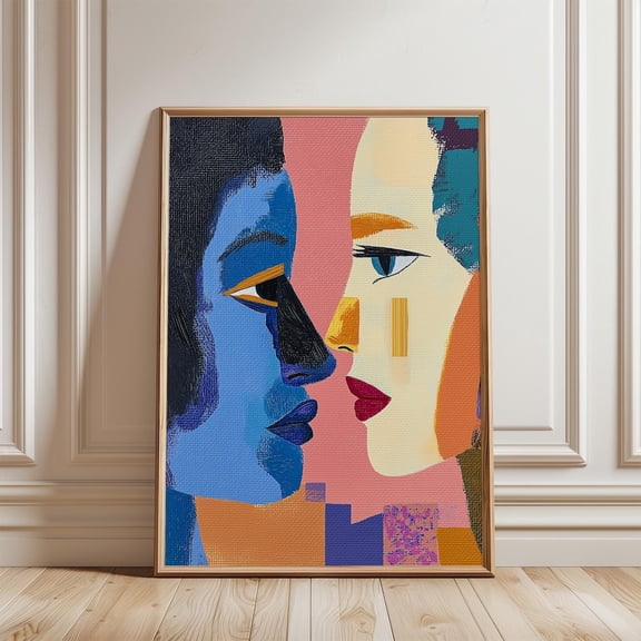 Abstract Cubist Face Modern Portrait Contemporary Geometric Face Art, Unframed Canvas 16x20in