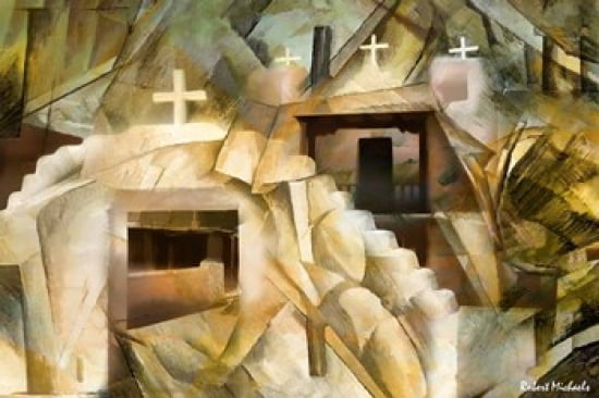 Abstract Cubistic Church Canvas Art - Robert Michaels (22 x 15)