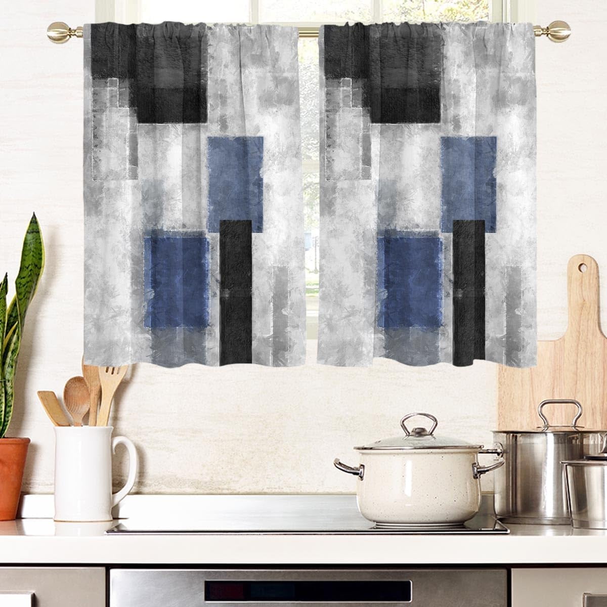 Abstract Curtain Modern Tiers Tier for Kitchen for Bedroom Home Decor ...