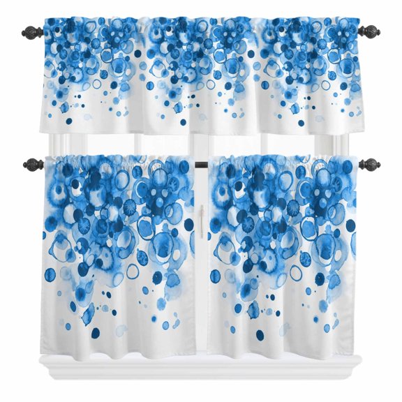 Abstract Curtain Valances Set Blue Gradient Watercolors Ink Points Minimalist Style Kitchen Curtains 24 inch Length Rod Pocket Valance and Tiers 3 Piece Set Small Bedroom Bathroom Laundry Decor