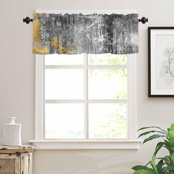 Abstract Curtain Valances for Windows, Retro Black Gold Foil Texture Rod Pocket Valance Window Treatments Short Curtains for Kitchen Bathroom Living Room