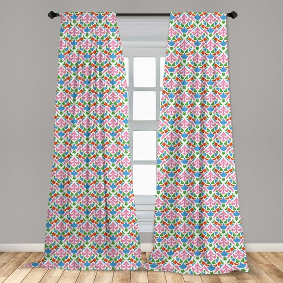 Abstract Curtains 2 Panels Set, Antique Inspired Floral Damask Demonstration in Unusual Summer Colors, Window Drapes for Living Room Bedroom, 56"W X 84"L, Sky Blue and Green, by Ambesonne