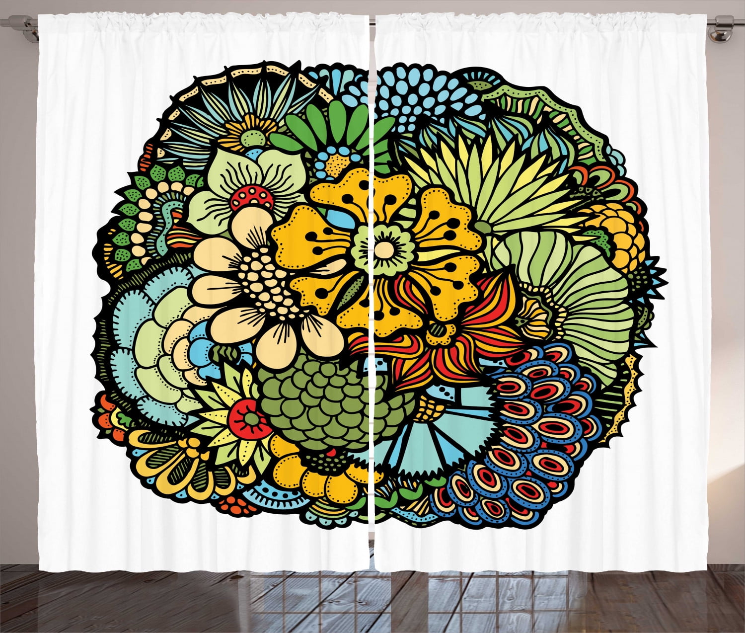 Abstract Curtains 2 Panels Set, Aquatic Elements Coral Riffle Inspired ...