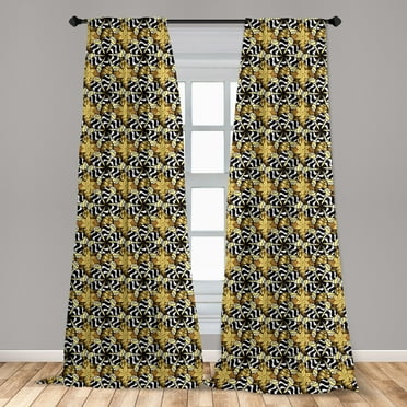 Abstract Curtains 2 Panels Set, Art Style Star Form Motifs in Classic Design Tones Rhythmic, Window Drapes for Living Room Bedroom, 56"W X 63"L, Charcoal Grey Multicolor, by Ambesonne