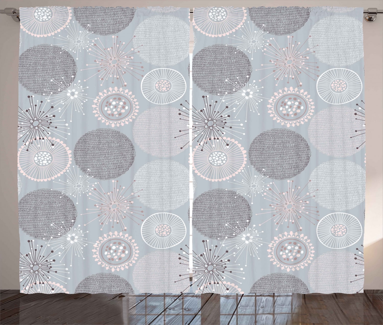 Abstract Curtains 2 Panels Set, Circular Round Soft Pastel Toned Lilac ...
