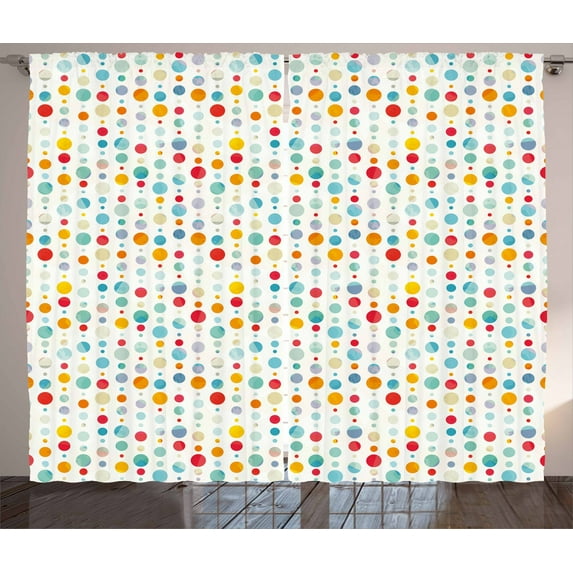 Ambesonne Abstract Curtains 2 Panel Set, Colorful Large Dots, 108" x 108", Multicolor