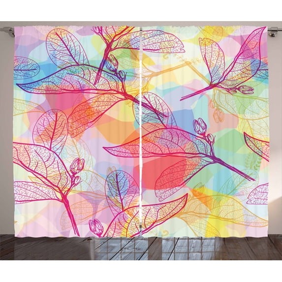 Ambesonne Abstract Curtains 2 Panel Set, Colorful Abstract Foliage, 108" x 96", Multicolor