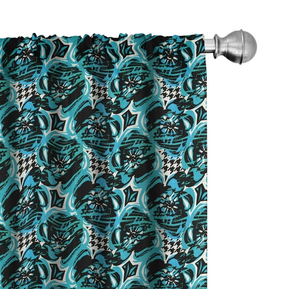 Abstract Curtains 2 Panels Set, Contemporary Art Design of Stroke Flowers and Goosefoot, Window Drapes for Living Room Bedroom, 56"W X 95"L, Aqua Sky Blue, by Ambesonne