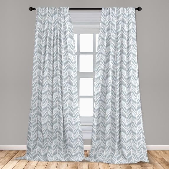 Abstract Curtains 2 Panels Set, Continuous Pattern with Wavy Design Ornate in Pastel Monochrome Tone, Window Drapes for Living Room Bedroom, 56"W X 95"L, Pale Slate Grey White, by Ambesonne
