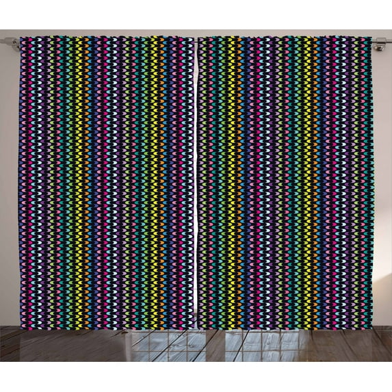 Ambesonne Abstract Curtains 2 Panel Set, Curved Stripes Design, 108" x 96", Multicolor