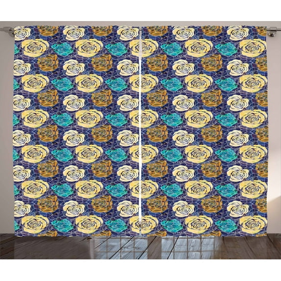 Abstract Curtains 2 Panels Set, Abstract Floral Pattern with Circle Doodles and Water Reflection Inspired Backdrop, Window Drapes for Living Room Bedroom, 108W X 96L Inches, Multicolor, by Ambesonne