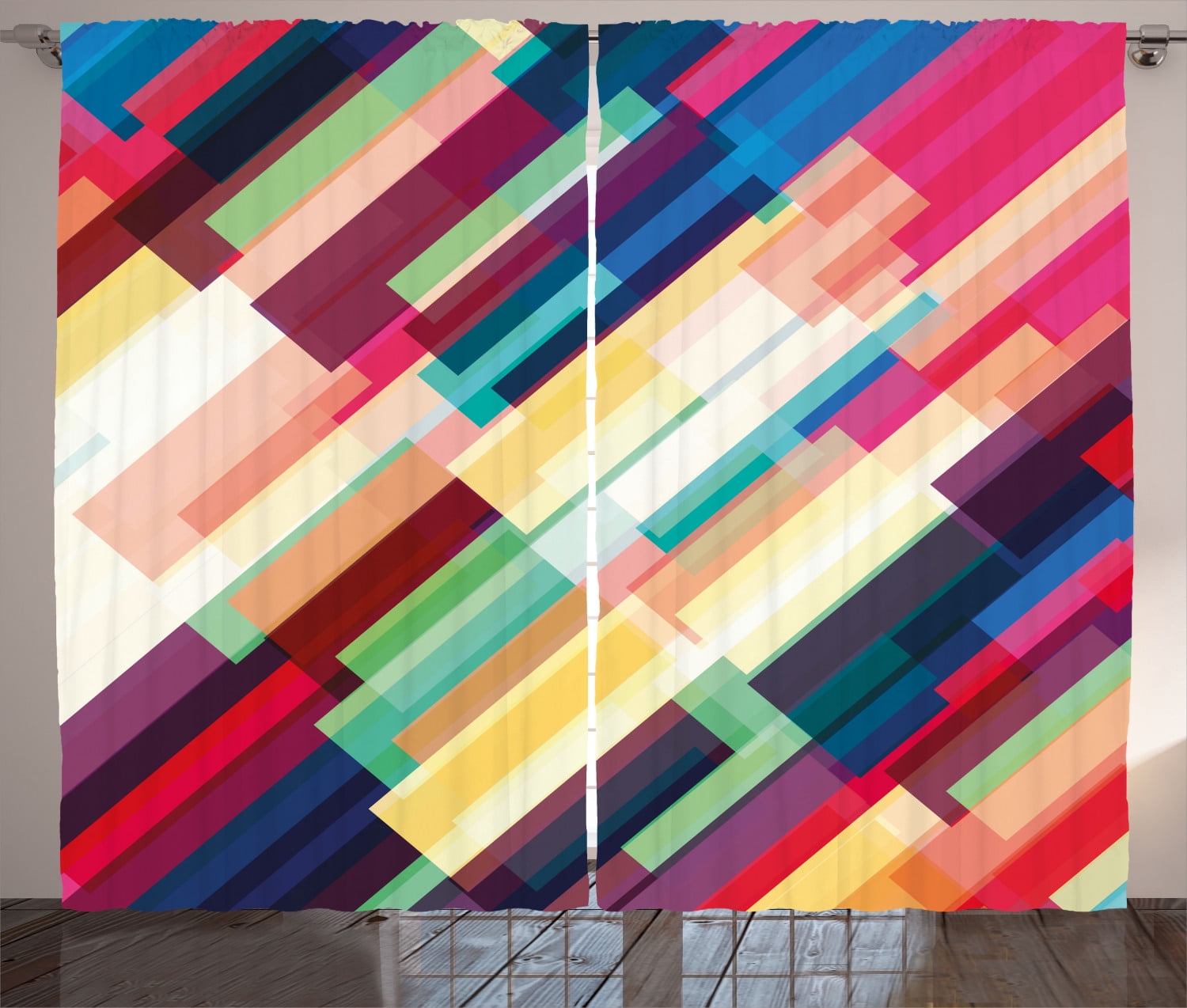 Ambesonne Abstract Curtains 2 Panel Set, Geometric Color Lines, 108