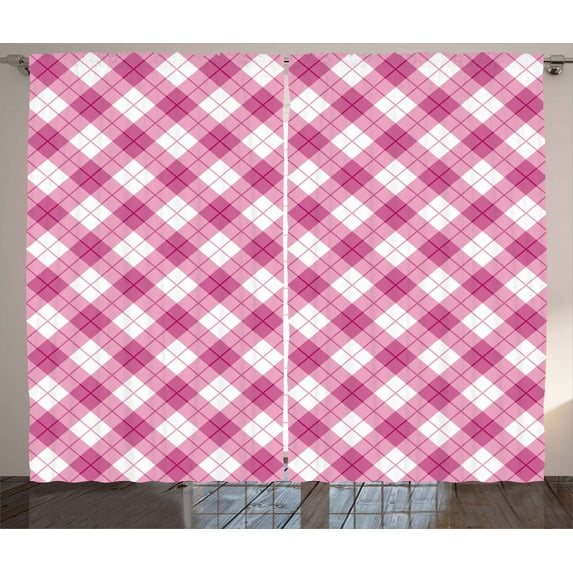 Ambesonne Geometric Curtains 2 Panel Set, Diagonal Pastel Color, 108" x 90", Fuchsia Pale Pink White