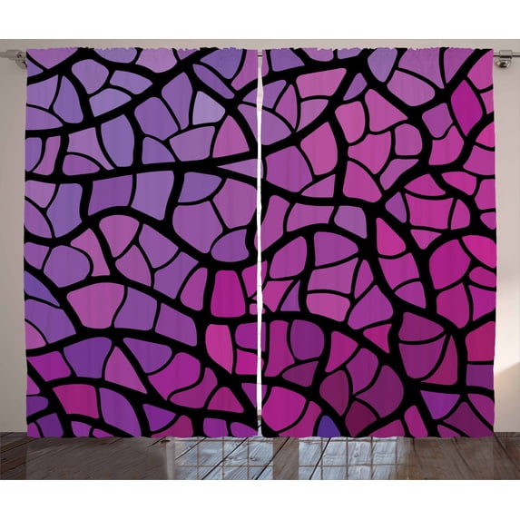 Ambesonne Abstract Curtains 2 Panel Set, Graphic Stained Glass, 108