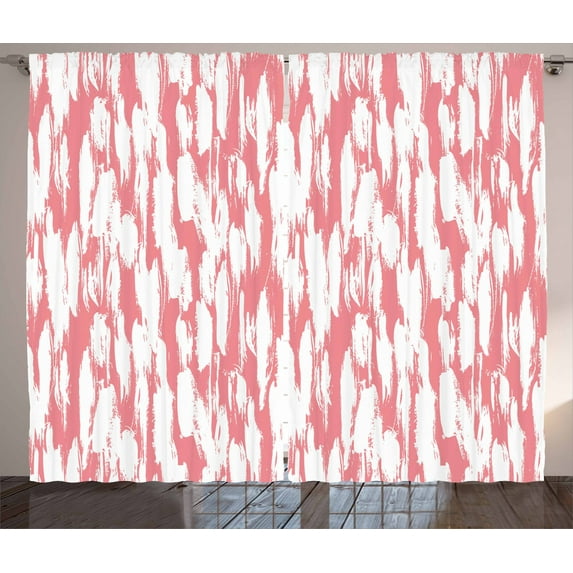 Ambesonne Abstract Curtains 2 Panel Set, Watercolor Paint Smear, 108" x 63", Coral White
