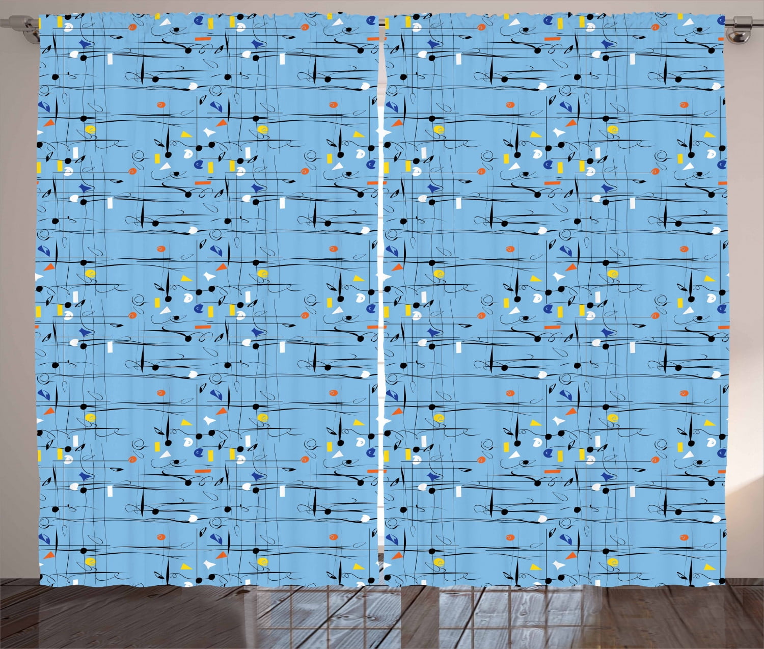 Abstract Curtains 2 Panels Set, Modern Trippy Chaotic Curved Lines with ...