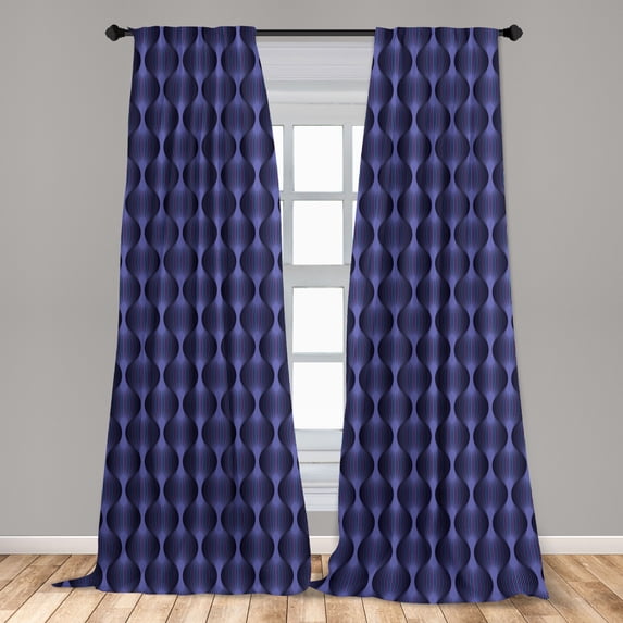Abstract Curtains 2 Panels Set, Neon Look Circular Grids Optical Illusion 80s Arcade Inspired, Window Drapes for Living Room Bedroom, 56"W X 63"L, Blue Violet Fuchsia, by Ambesonne