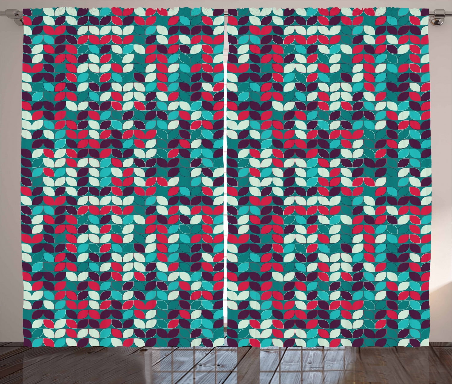 Abstract Curtains 2 Panels Set, Oval Leaf-like Shapes Vertically ...